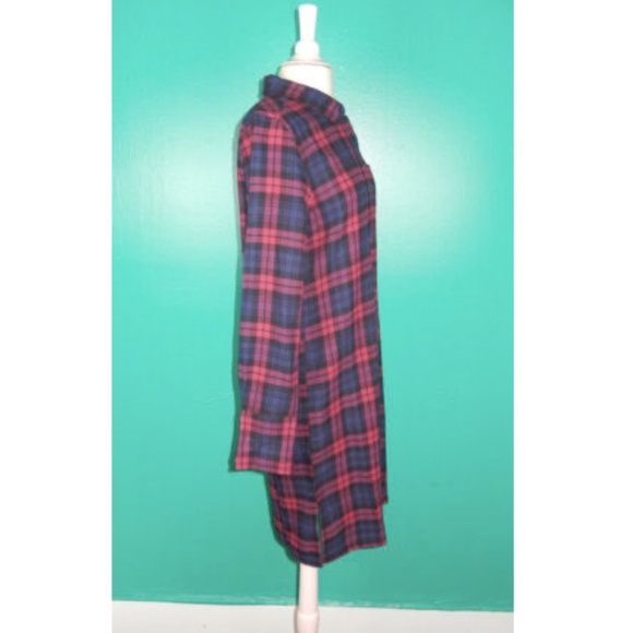 Alex Mill Standard Plaid Navy Blue Burgundy Flannel Shirt Dress - Picture 4 of 5